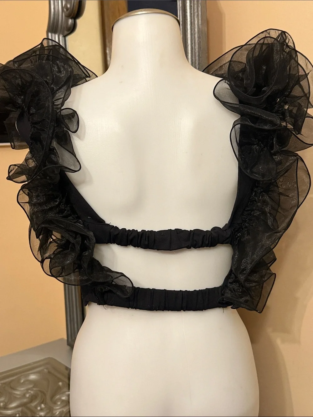 Intimately by Free People Small Black Ruffle Sleeve Crop Top Sheer Organza - Picture 4 of 9